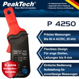 PeakTech Current Clamp Adaptor to 60 A AC/DC Multimeter 10 mA/MV or 100mA/MV Reversible – Up to 20 kHz – 1 x P 4250