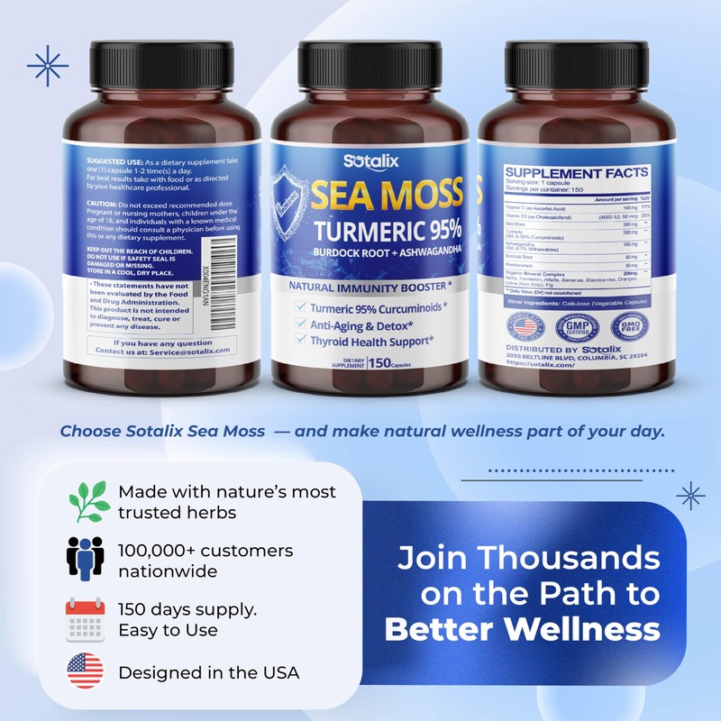 Sotalix Sea Moss Capsule with Ashwagandha, Burdock Root, Bladderwrack, Turmeric