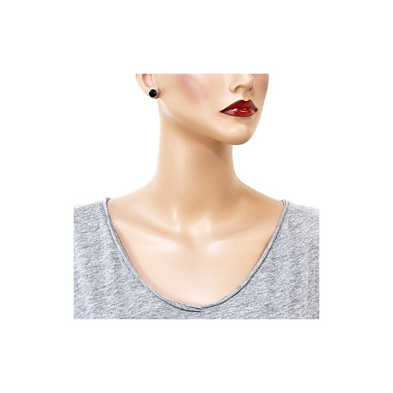 Falari Natural Gemstone Stud Earring 8mm Black Onyx