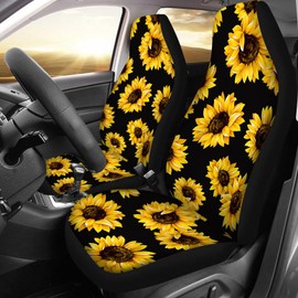 Yuudar Car Front Seat Covers, Universal Blue 3D Animal Wolf PrintingCar Seat Protector Seat Cushion Full Cover Fit Most Car,Truck,SUV,Van (Sunflower-2PC)