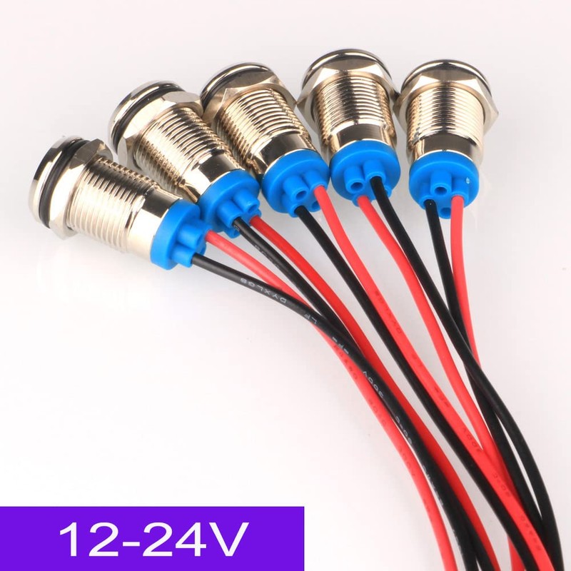 Gebildet 5pcs White AC/DC 12-24V Energy-Saving LED Metal Indicator Light