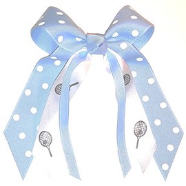 Tennis Hair Bow, Made in the USA, Many Colors Avail, French Clip (Light Blue Polka Dot)
