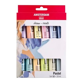 Amsterdam Acrylic Paint Set 12 x 20 ml Soft Pastel Shades - High Colour Power, Even Viscosity, Environmentally Friendly Packaging - For Artists, Hobbyists, Students
