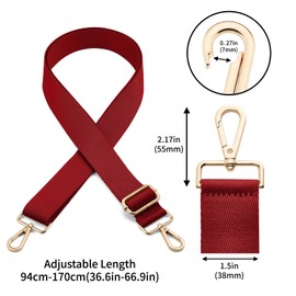 QIUTIMIY Shoulder Strap, Adjustable Thick Soft Universal Replacement Non-Slip Comfort with Metal Swivel Hooks for Shoulder Bag/Messenger Bag/Crossbody Bag (Red)