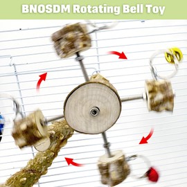 BNOSDM Natural Wood Bird Ladder Perch with Rotating Bell Toys-Exercise Stands for Parrot Climbing Chewing Parakeet Bridge Cage Accessories for Cockatiel, Conures, Lovebirds, Budgie