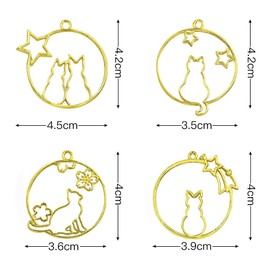 【Samucos】Gold Cat 12-Piece Set Resin Frame Blank Frame Parts with Earring Hooks Cat Handmade UV Craft UV Resin Handmade DIY Pendant Keychain Accessories Frame (C)