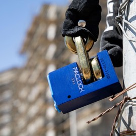 PACLOCK BL17A-1100 Block-Lock Series Shutter Lock, Blue Anodized Alum, High Security 6-Pin Cylinder, One Lock Keyed to a Number U-Pick! w/ 2 Keys, Hidden Shackle