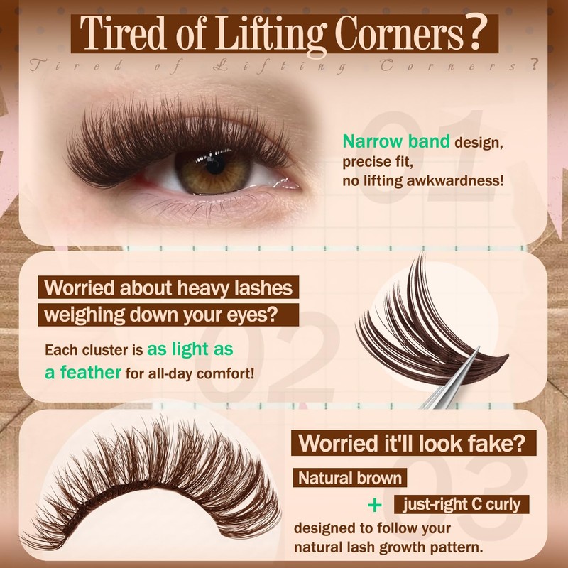 Brown Lash Clusters Kit 50D Natural Dark Brown Eyelash Clusters