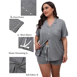 SWOMOG Women's Plus Size Pajamas Set Button Down Tops Short Sleeve Sleepwear Soft Pajama Shorts 2 Pcs Lounge Sets With Pocket