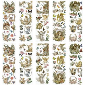 WANDIC 10 Sheets Rub On Transfer Stickers, Vintage Flower Decals Angel Theme Transfer Stickers for Furniture Table Water Bottle DIY Craft, 11.8 * 3.9in
