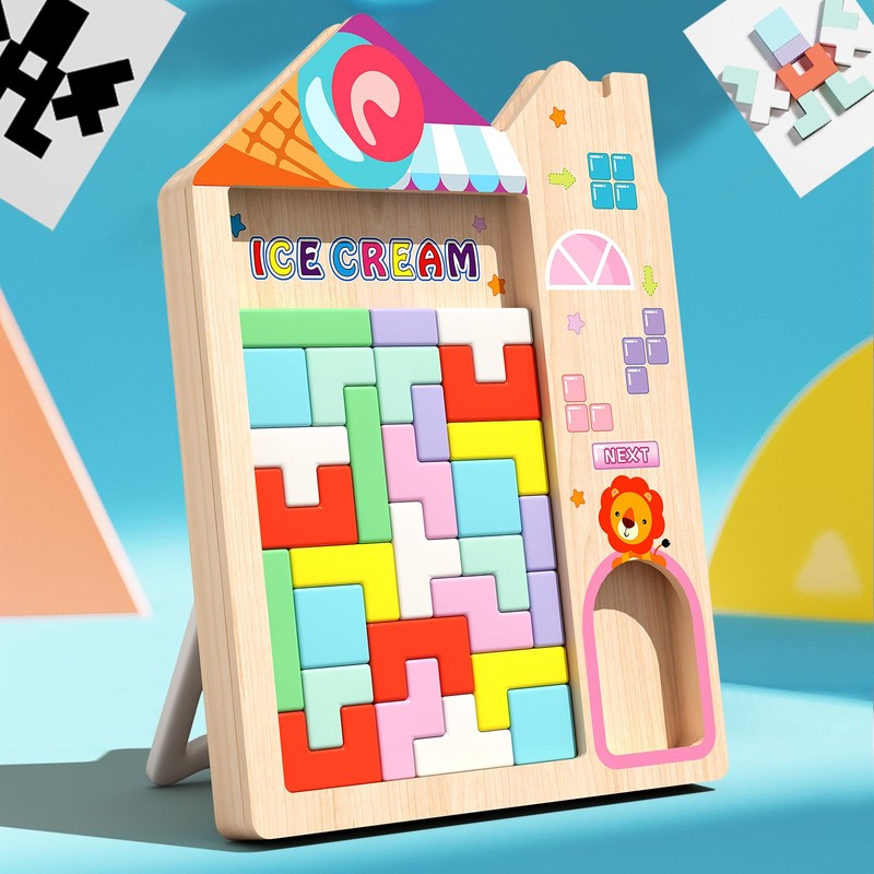 PrfcNL Wooden Multifunctional Tetris - Wooden Tetris Puzzle for Improving