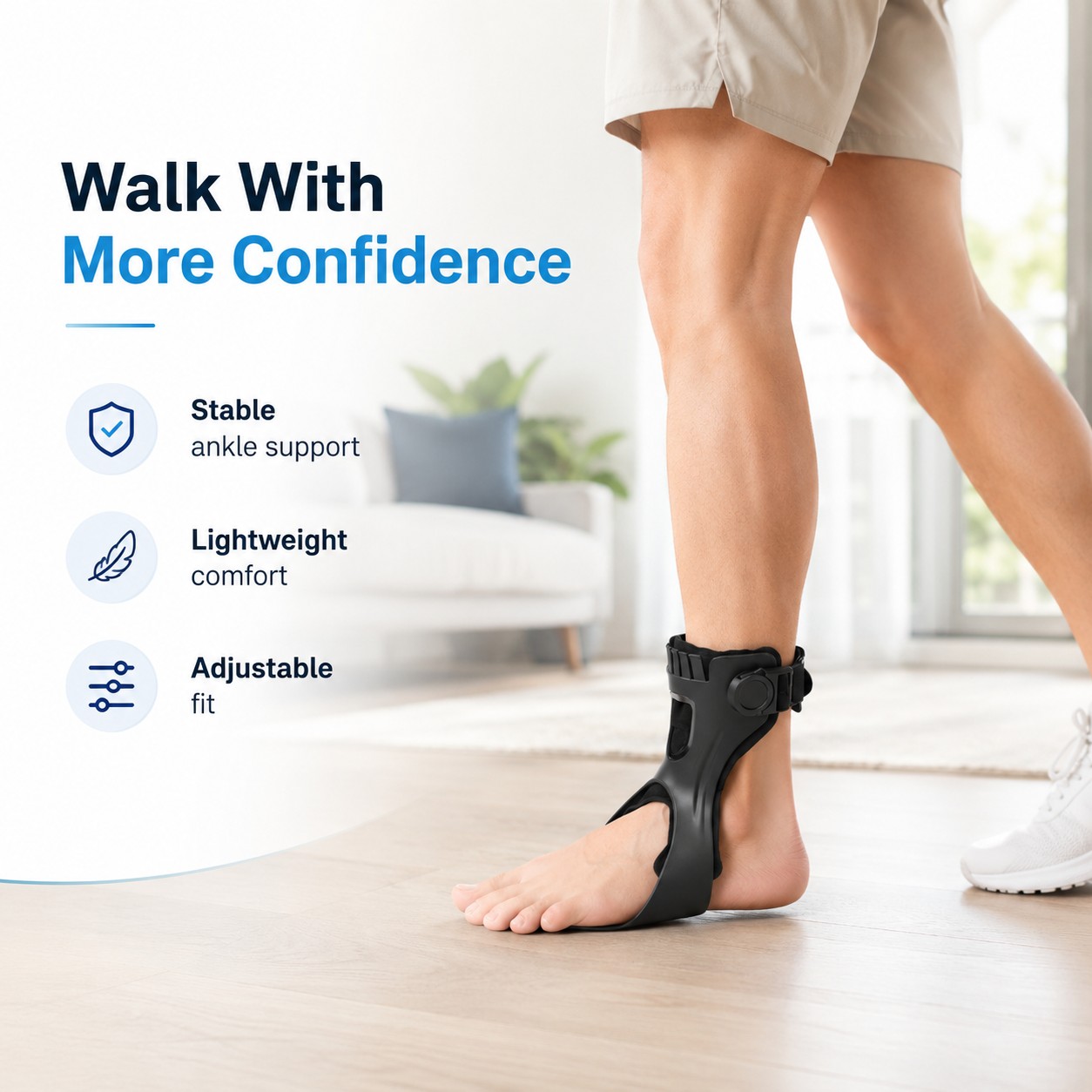 Adjustable AFO Foot Drop Brace for Walking – Ankle-Foot Support for Shoes, Black