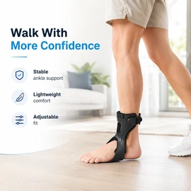 Foot Drop Brace for Walking – Adjustable AFO Ankle-Foot Support for Shoes, Black