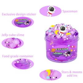 Newest Jelly Cube Clear Slime Pack, Crunchy and Non Sticky Spaceman Crystal Slime, Purple Glossy Slime Kit for Girls, Perfect Birthday Party Favors Easter and Christams Gifts for Girls Boys Kids