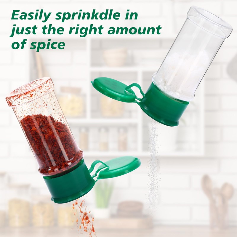 Amyhill 100 Pcs Plastic Spice Bottles Spice Jars with Green