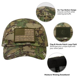 VisionTac Tactical Hat with Flag Patch Camo Military Army Hats Adjustable Trucker Baseball Cap Soft Top for Shooting