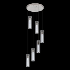 Bestwest Foyer Pendant Lighting,Integrated 6-Light Modern Pendant Light,Brushed Nickel Pendant Lighting for Kitchen Island, Dining Room(3000k, 4000k,6000K Dimmable)