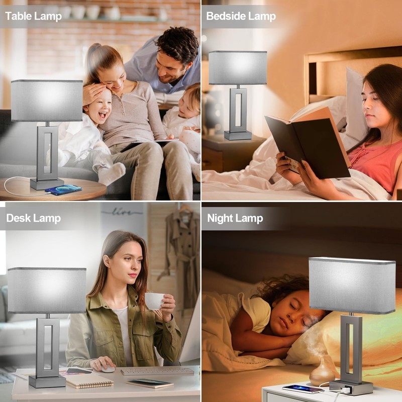 Bedroom Table Lamps Set of 2 - Grey Touch Bedside