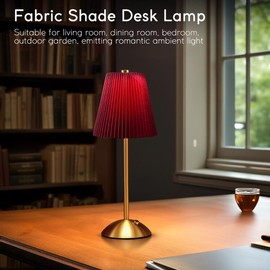 HPUFKOT LED Metal Table Lamp -Fabric Shade Desk Lamp, 3-Color LED Desk Lamp for Bedroom Nightstand,Patio Table Lamp,Night Light for Kids Nursery (Red)