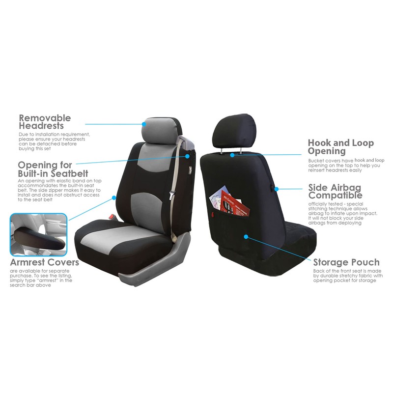 FH Group Front Set Cloth Car Seat Cover for Bucket