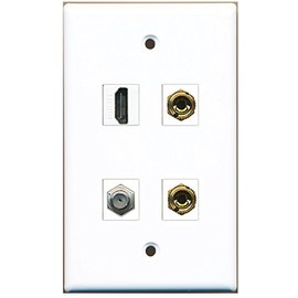 RiteAV - 1 Port HDMI 1 Port Coax Cable TV- F-Type 2 Port Banana Speaker Wall Plate