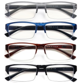 EYEURL 4-Pack Half Frame Reading Glasses for Men Women Blue Light Blocking Computer Readers for Women Lightweight Rectangle Semi Rimless Computer Glare/UV Half Frame Spring Hinge Eyeglasses,2.5