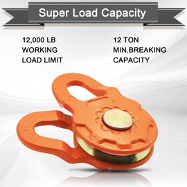 CAYUEMUM Snatch Block, 24,000 lbs (12T) Minimum Breaking Strength, 12,000 lbs Working Load Limit, for Cable up to 7/16’ & Winches up to 12,000 lbs, for Tractor, Truck, ATV & UTV