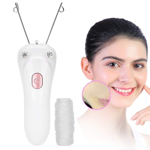 USB Rechargeable Cotton Thread Epilator Electric Threading Epilator Hair Removal Machine Pull Surface Device for Lip Chin Cheek (Pink)