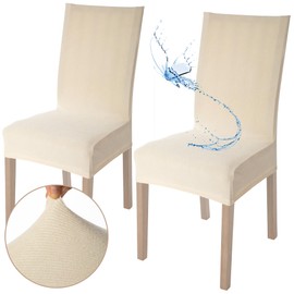 Viste tu hogar Pack of 2 Chair Covers Dining Room and Home 45 to 55 cm, 100% High-Quality Polyester, Waterproof, Cleaning, Jacquard Design, Beige