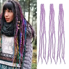 Dsoar Wool Dreads Extension Clip In Dreadlocks Pack of 3 Soft Fake Dreads Loc Extensions 22 Inches / 50 cm