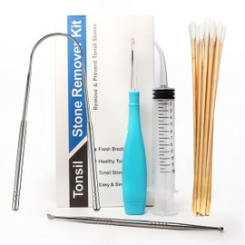 Tonsil Stone Remover Kit – Tongue Scraper, Led Tonsil Stone Pick Tool, Stainless Steel Pick, Cotton Swabs, and Curved Syringe