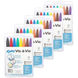 EXPO 16078 Vis-A-Vis Wet-Erase Overhead Transparency Markers, Fine Point, Assorted Colors, 5 Packages (8-Count)