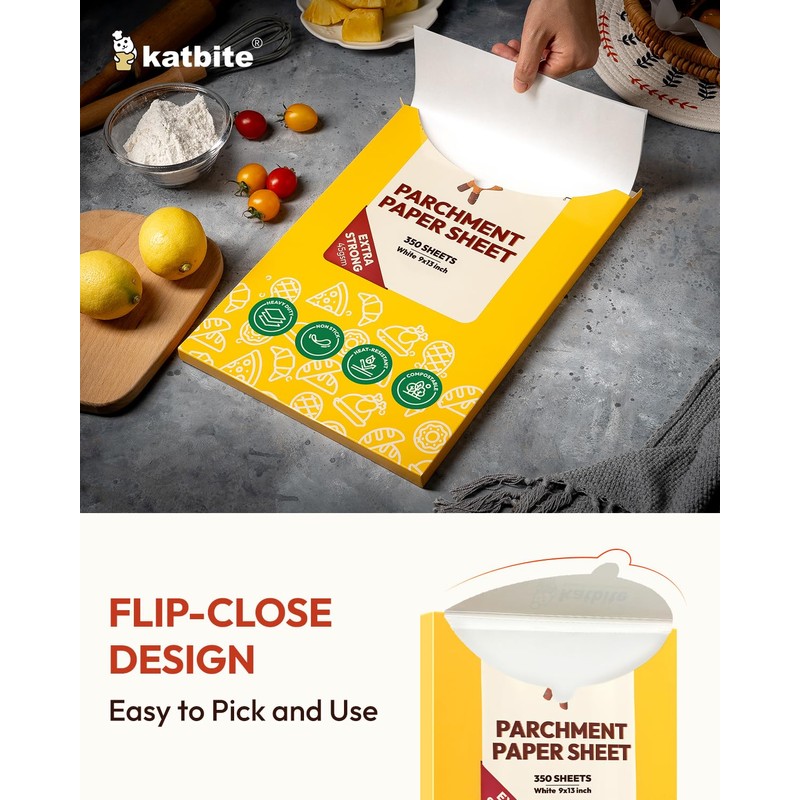 Katbite 350Pcs 9x13 In Parchment Paper Sheets, Heavy Duty White