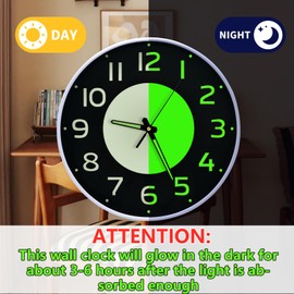 Oxmidud 12 Inch Glow in the Dark Wall Clock,Battery Operated Silent Non-Ticking Easy to Read Easy to Install Analog Wall Clocks for Living Room Kitchen Office Bedroom