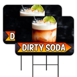 Vista Products Dirty Soda - Cola Pop Tea 2 Pack Double-Sided Yard Signs 16" x 24" with Metal Stakes (Made in Texas)