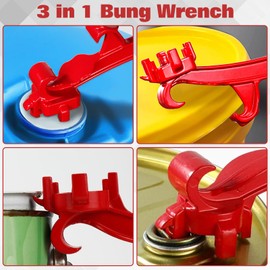 Bucket Opener Tool 3 in 1 Bung Wrench Aluminum Alloy Bucket Lid Opener Lid Lifter Tool for Opening 55 Gallon Drum, Paint Barrel Opener Removal Tool with Non-slip Handle