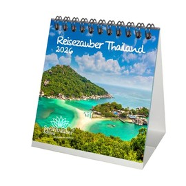 Reisezauber Thailand Tischkalender 10cm x 10cm für 2026 Reise Strand Meer Bangkok Land Urlaub - Set-Inhalt: 1x Kalender, 1x Weihnachtsanhänger (insgesamt 2 Teile)