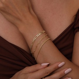 Tasiso Gold Bracelets for Women 14K Gold Jewelry for Women Cute Heart Beaded Bracelets for Women Lip Cuban Link Paperclip Chain Anklet Dainty Bracelet Pack Gifts for Women