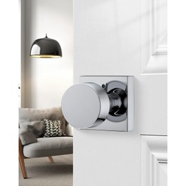 Haidms Polished Chrome Door Knob Interior Privacy, Heavy Duty Square Polished Chrome Interior Door Knob for Bedroom Bathroom (1 Pack)
