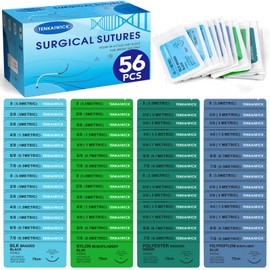 56 Packs Sutures Thread with Needle,Mixed Sutures, Training Threads(0,2/0,3/0,4/0,5/0,6/0,7/0) for Practicing Suturing can be Used for Suture Pads, Fruit peels,4 Material