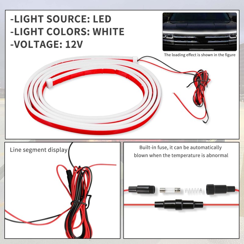 JMTBNO 71" Car Hood Light Exterior LED Strip Lights White