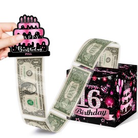 Toerifer Money Box for Cash Birthday Gift, 16th Birthday Money Gift Ideas, Pink Party Decor, DIY Set-Included 35 Bags