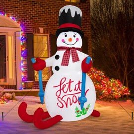 Tangkula 6 FT Lighted Christmas Inflatable Skiing Snowman, Christmas Decoration with LED Lights, Hat Scarf, Blow Up Holiday Decor with Built-in Sandbag, Indoor Outdoor Decoration for Yard, Party