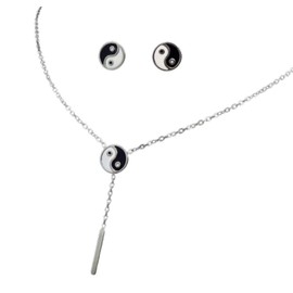 Bungsa Women's Jewellery Set Yin and Yang Silver Stainless Steel, Stainless Steel