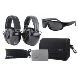 Titus B4 32 NRR Noise Reduction Hearing Protection Ear Muffs with Safety Glasses - Smoke, Original Plain 32db