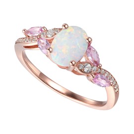 Tirafina Gemstone and Rose Gold Ring - Created Opal, Created Pink Sapphire, and Created White Sapphire - 14K Rose Gold-Plated Sterling Silver Ring - Opal Birthstone Jewelry - 8x6 Oval Gemstones
