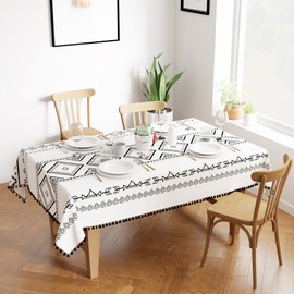 Encasa Homes Silky Polyester Table Cloth for 6 to 8 Seater Table | Printed Boho Panel Design with Tassels | Use Kitchen Dining, Festivals, Indoor & Outdoor Parties with Size 140x240 cm