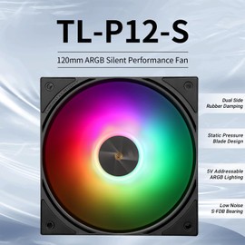 Thermalright TL-P12-S CPU Case Fan,Black ARGB Computer Fan PWM PC Fan, 120mm Specifications Silent Cooler Fan, 1500RPM Speed,Desktop PC CPU Cooling Fan