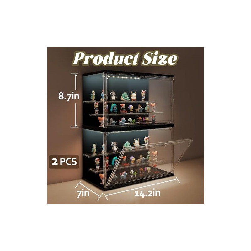 2PCS Clear Display Case for Collectibles, 3-Tier Adjustable Display Case