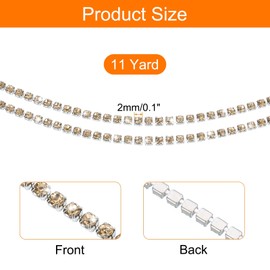 sourcing map 11 Yard Crystal Rhinestone Close Chain Trim, Crystal Rhinestone Diamond Strips for Jewelry Making, Rhinestone Bling Sewing Embellishments, Yellow Rhinestone with Silver Base